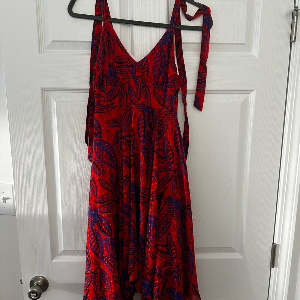 Red and Blue Leaf Print Dress
